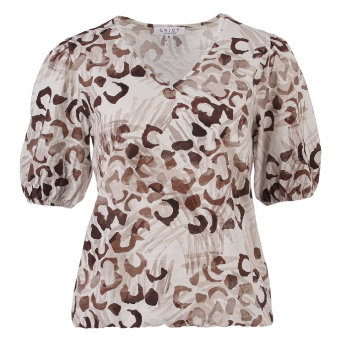Shirt Blouson shirt 183617 v-hals Pofmouw Bruin print Shirt Blouson shirt 183617 v-hals Pofmouw Bruin print